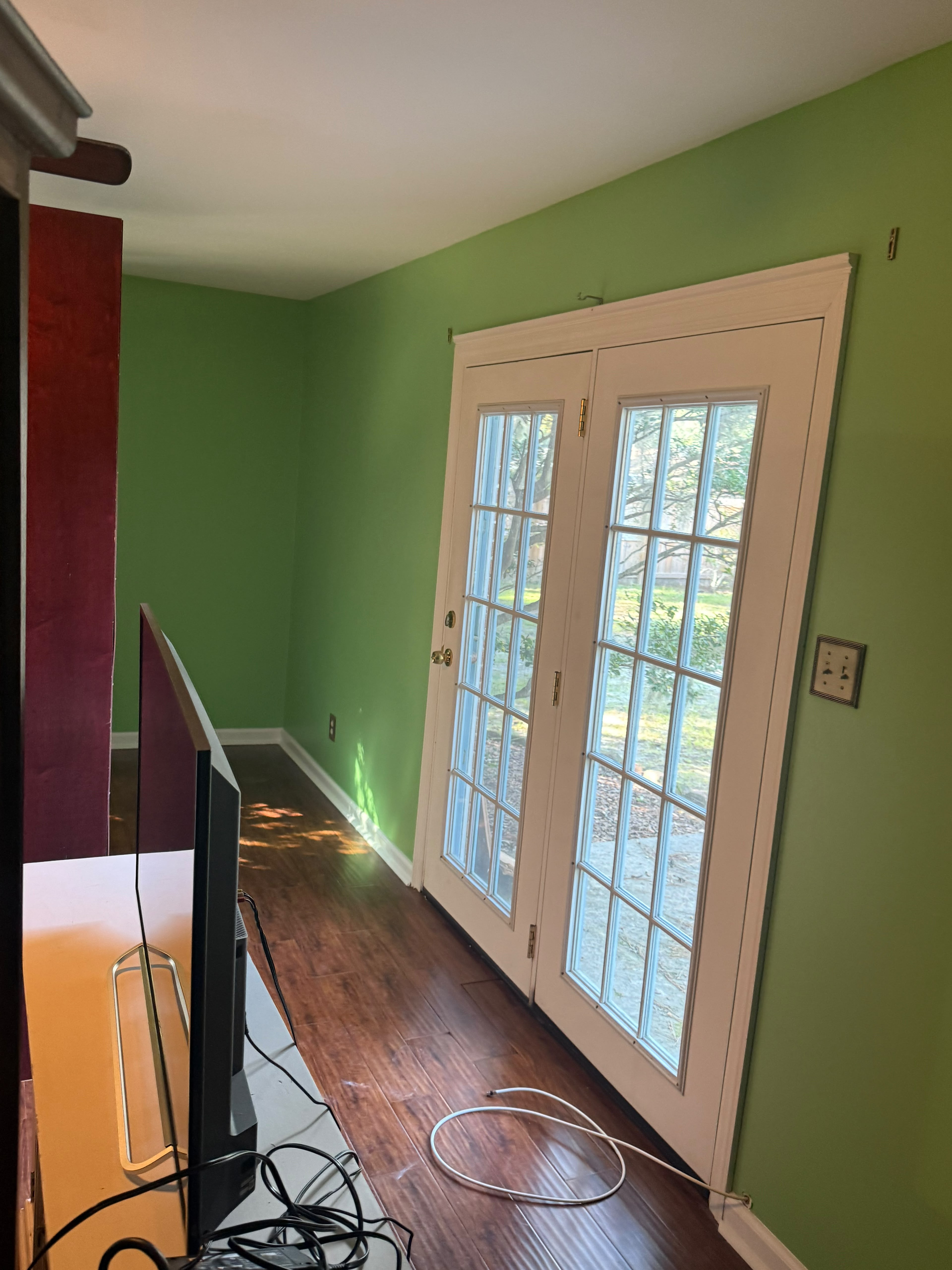 Living room wall and French doors after repaint